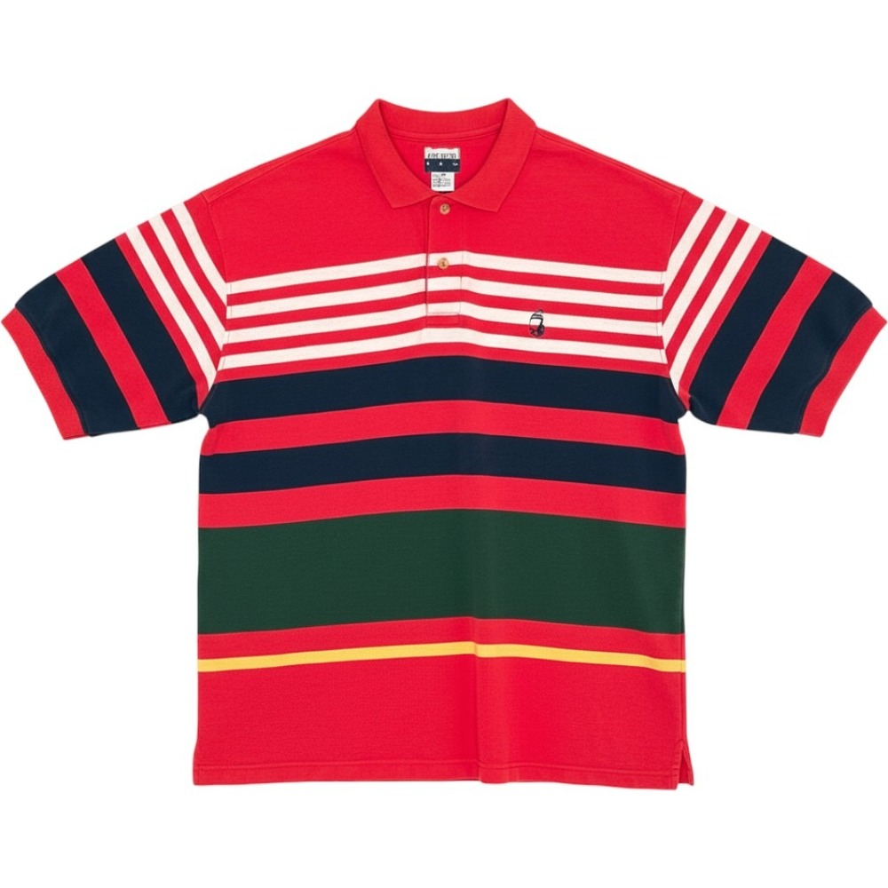 Anchor Bay Polo Shirt Mens XL Red Multi Color Striped Short Sleeve Excellent
